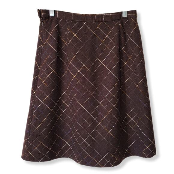 VTG Y2K Brown Wool Plaid Knee Skirt 6 Academia Rory Gilmore Preppy Prep School - Picture 9 of 14